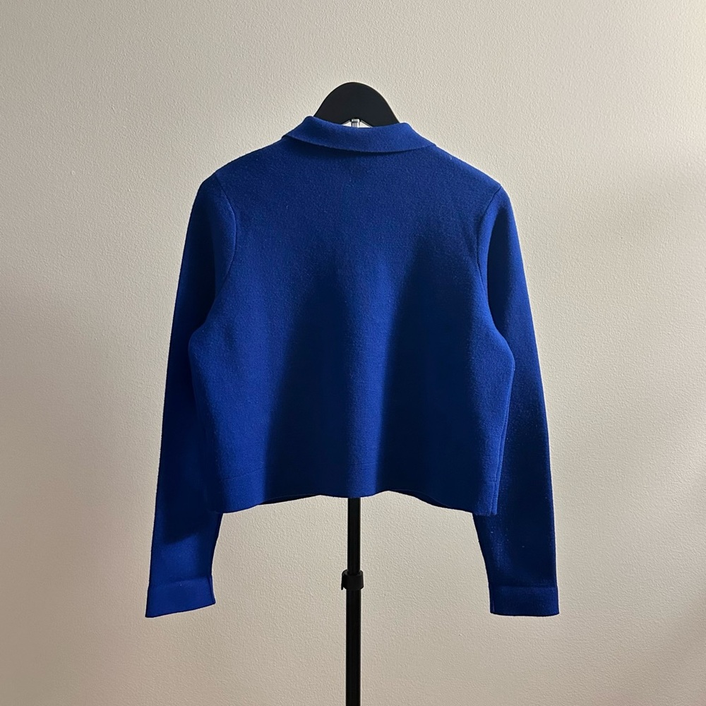 Sezane Betty Bright Blue Merino Wool Collared Shirt Cardigan Size XS - Picture 2 of 5